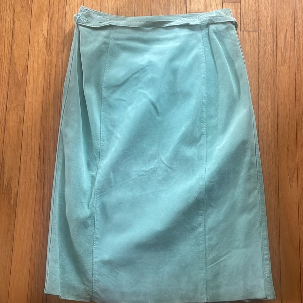 BEBE Seafoam Green Y2K Suede Wrap Skirt - Size 2